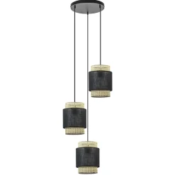 3-Lichts ronde hanglamp zwart met webbing