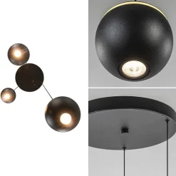 3-Lichts ronde LED hanglamp bollen zwart met goud