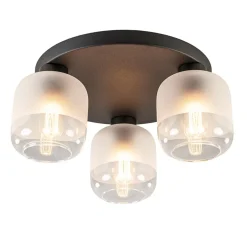 3-Lichts ronde plafondlamp zwart met helder/mat glas