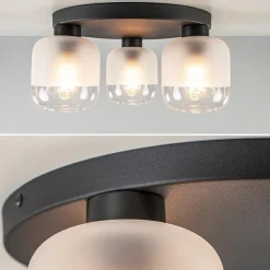 3-Lichts ronde plafondlamp zwart met helder/mat glas