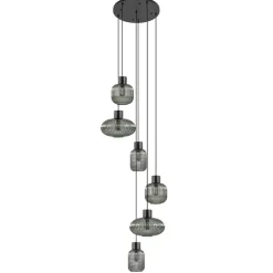 6-Lichts vide hanglamp smoke glas met zwarte details