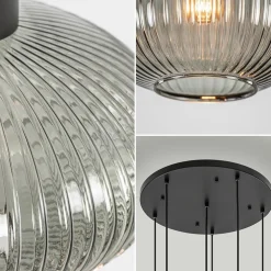 6-Lichts vide hanglamp smoke glas met zwarte details
