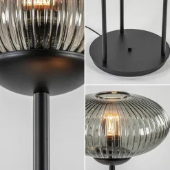 3-Lichts vloerlamp met smoke glazen kappen reliëf