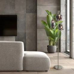 3-Lichts vloerlamp nikkel met smoke glazen kappen dimbaar