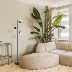 3-Lichts vloerlamp zwart/goud met dimbare spots