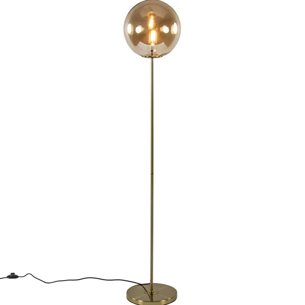 Light and Living vloerlamp Medina goud met amber glas
