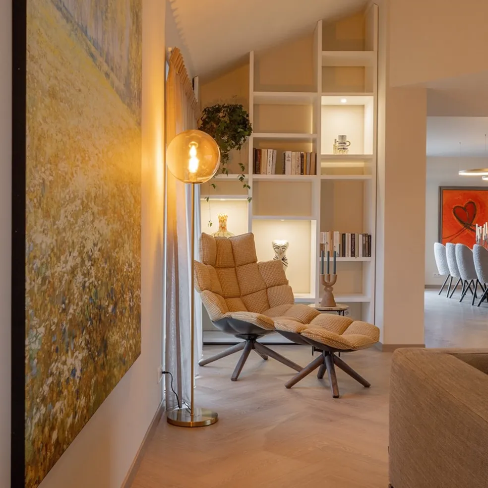 Light and Living vloerlamp Medina goud met amber glas