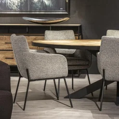 Luxe armstoel gemeleerde stof met zwarte poot