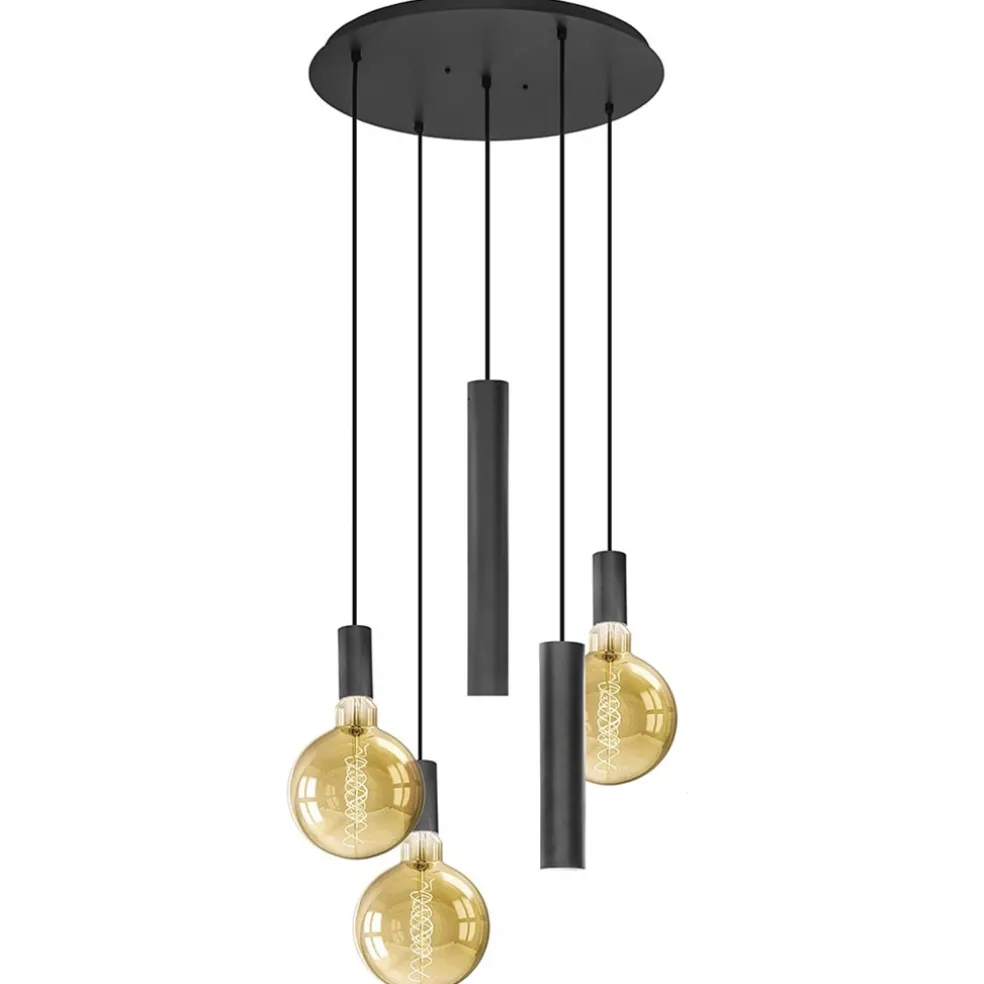 Luxe 5-lichts hanglamp mat zwart E27+GU10 rond