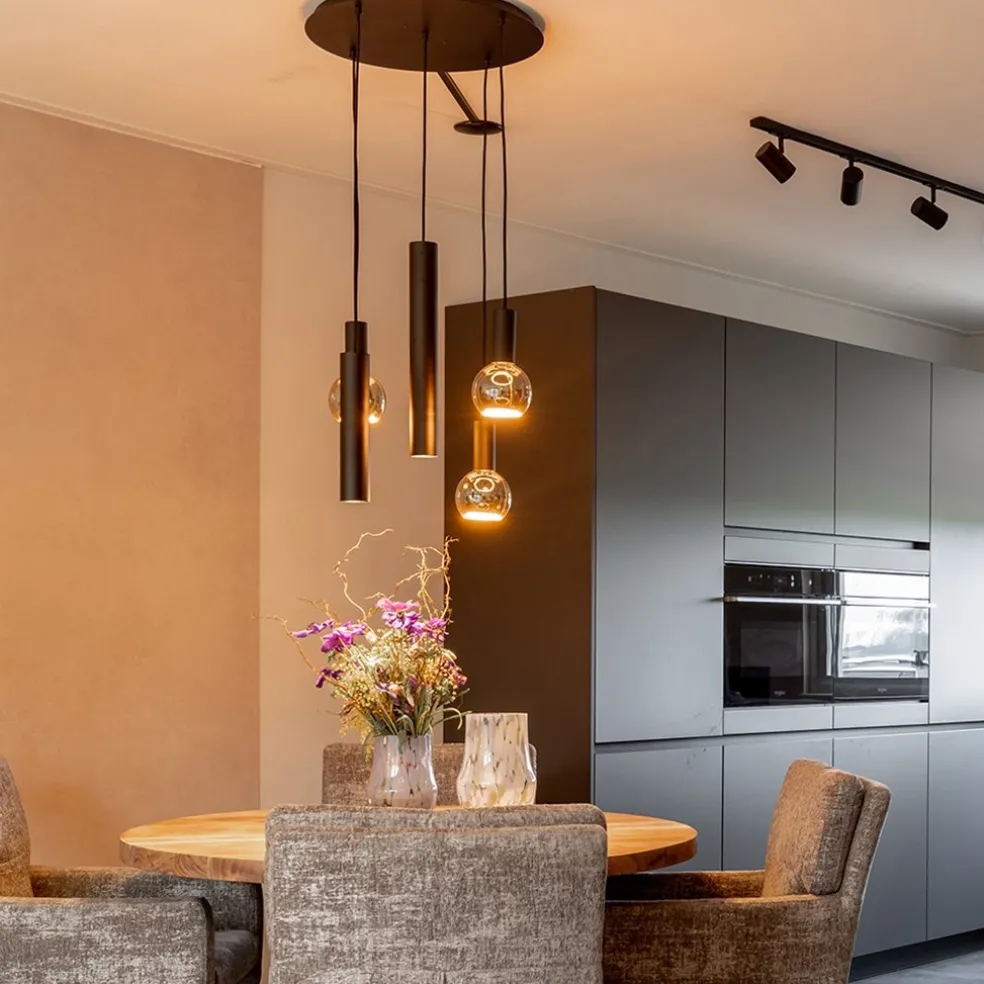 Luxe 5-lichts hanglamp mat zwart E27+GU10 rond