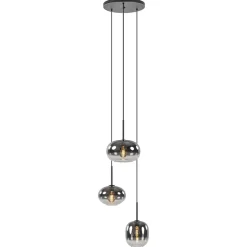Luxe 3-lichts hanglamp rond met smoke glazen kappen