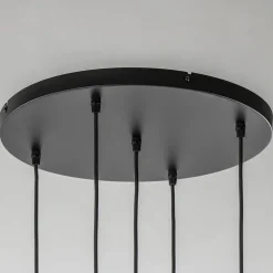 Luxe 5-lichts videlamp messing met amber glazen bollen