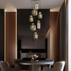 Luxe 7-lichts videlamp zwart/brons met smoke glas