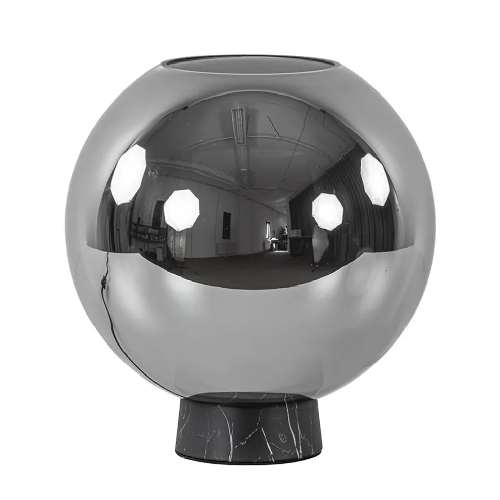 Luxe tafellamp smoke/titanium glas met zwart marmer