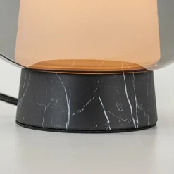 Luxe tafellamp smoke/titanium glas met zwart marmer