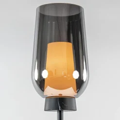 Luxe vloerlamp zwart marmer met smoke glazen kap