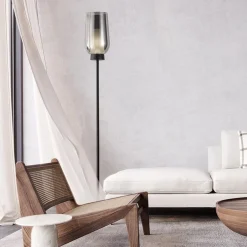 Luxe vloerlamp zwart marmer met smoke glazen kap