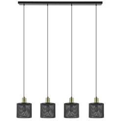 Mat zwarte eettafelhanglamp cilinder kappen met goud