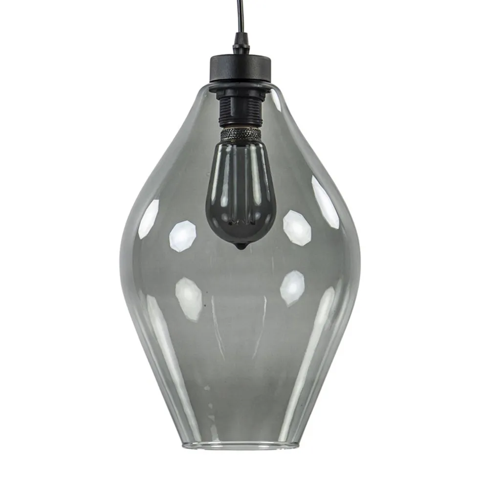 Mat zwarte hanglamp met smoke glas ruit