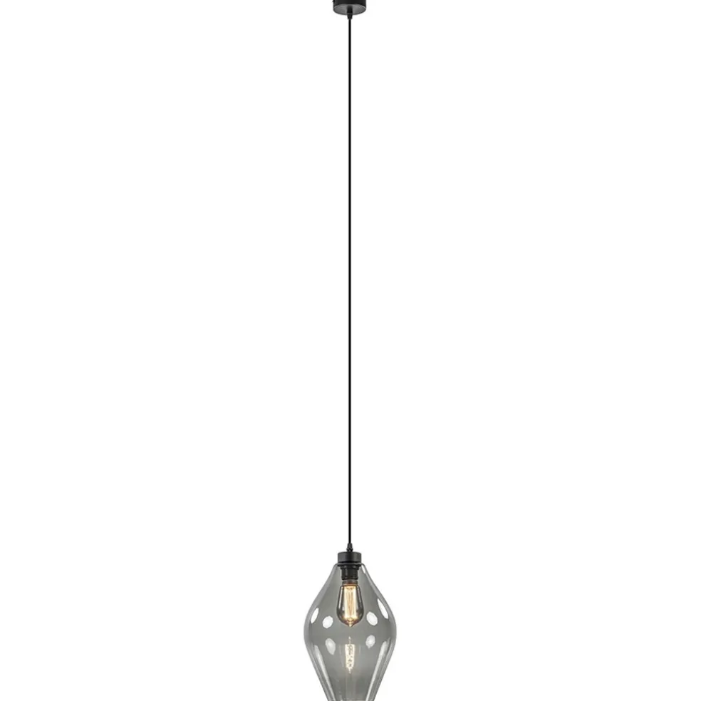 Mat zwarte hanglamp met smoke glas ruit