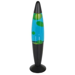 Mat zwarte lavalamp met blauw water en groene vlekken