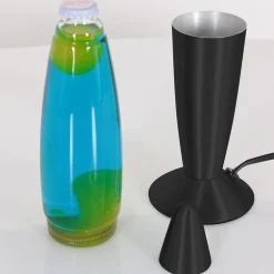 Mat zwarte lavalamp met blauw water en groene vlekken