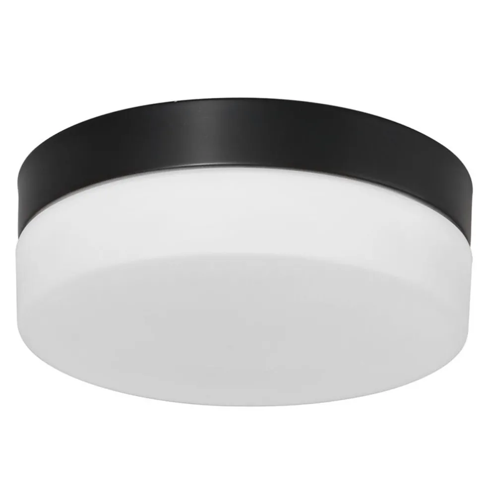 Mat zwarte LED plafondlamp met wit glas IP44 dimbaar