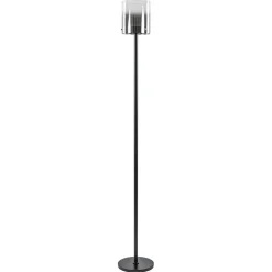 Mat zwarte LED vloerlamp met glazen kap helder/titanium