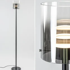 Mat zwarte LED vloerlamp met glazen kap helder/titanium