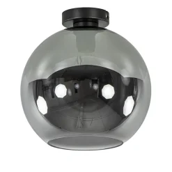 Mat zwarte plafondlamp met smoke glazen bol 30 cm