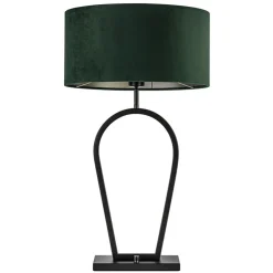 Mat zwarte tafellamp met kap velours groen