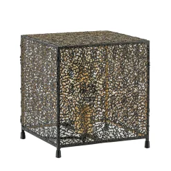 Mat zwarte tafellamp met goud vierkant