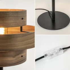 Mat zwarte tafellamp met walnoot houten kap