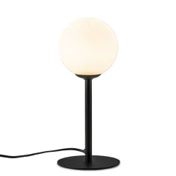 Mat zwarte tafellamp met witte glazen bol