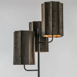 Mat zwarte vloerlamp Edisa met velvet bruine kappen