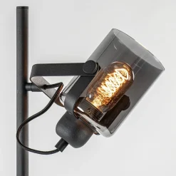 Mat zwarte vloerlamp met smoke/titanium glas