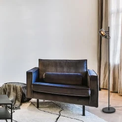 Mat zwarte vloerlamp met smoke/titanium glas