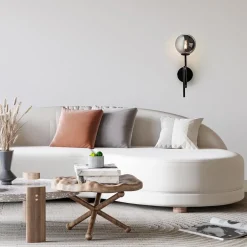 Mat zwarte wandlamp trompet met smoke glas