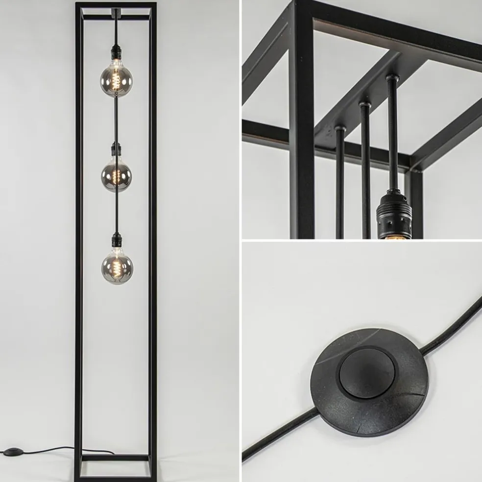 Metalen design vloerlamp zwart frame rechthoek