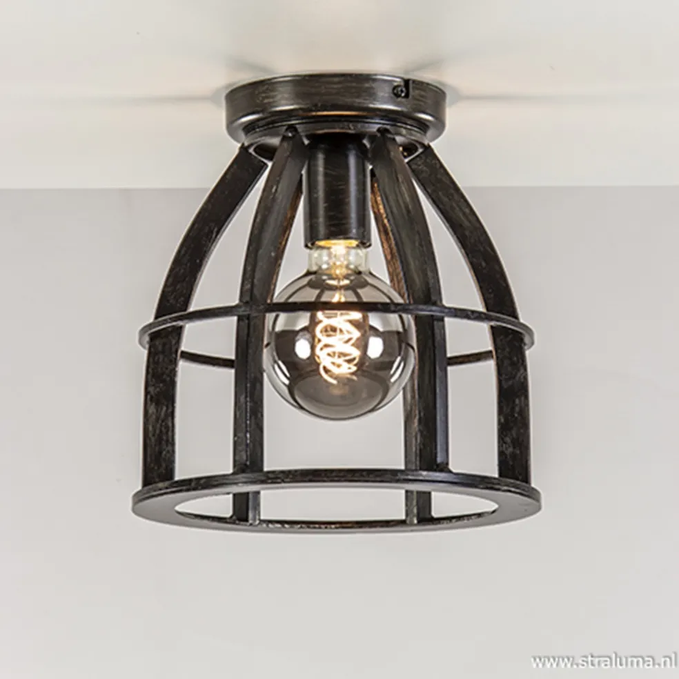 Metalen plafondlamp antiek zwart