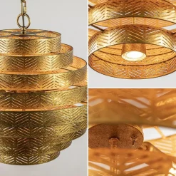 Metalen robuuste hanglamp ambachtelijk brons rond