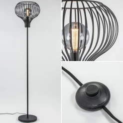 Modern zwarte vloerlamp met draad kap