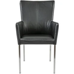 Moderne armstoel zwart leder met RVS poten
