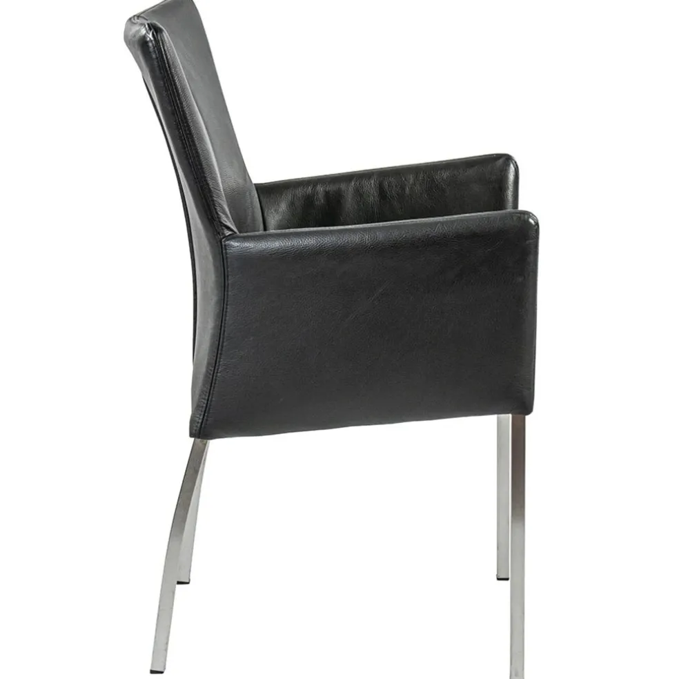 Moderne armstoel zwart leder met RVS poten