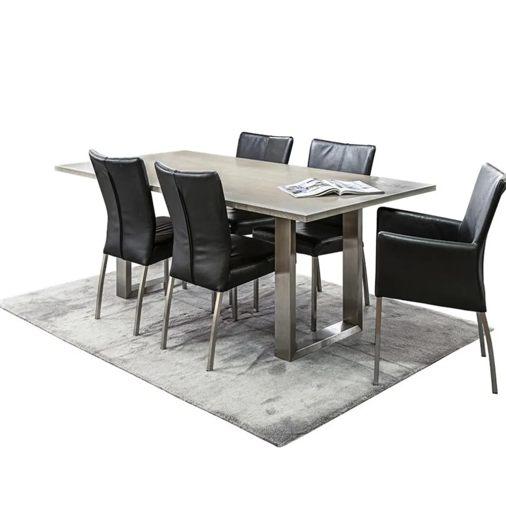 Moderne armstoel zwart leder met RVS poten