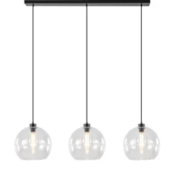 Moderne eettafelhanglamp zwart met helder glas
