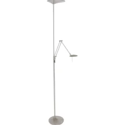 Moderne LED uplighter met leeslamp geborsteld staal