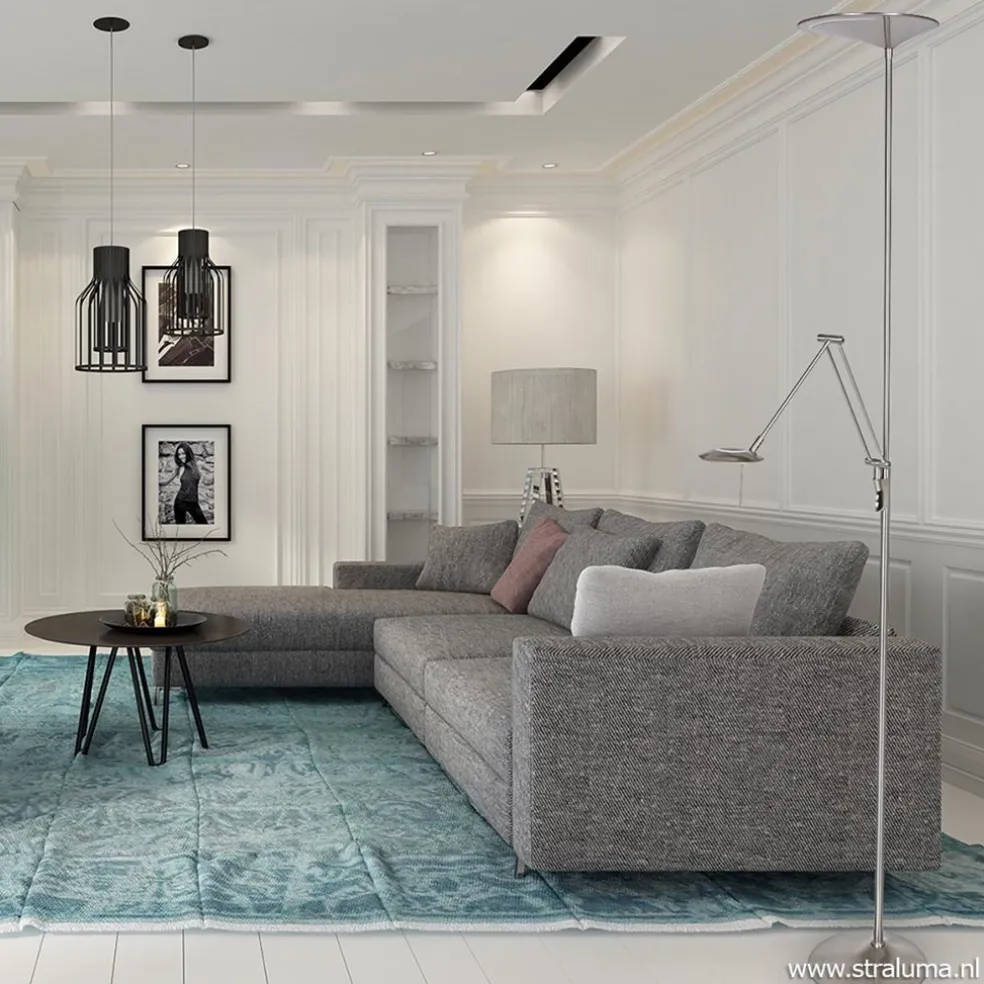 Moderne LED uplighter met leeslamp geborsteld staal