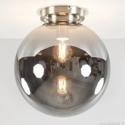 Moderne plafondlamp nikkel met smokey glas