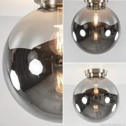 Moderne plafondlamp nikkel met smokey glas